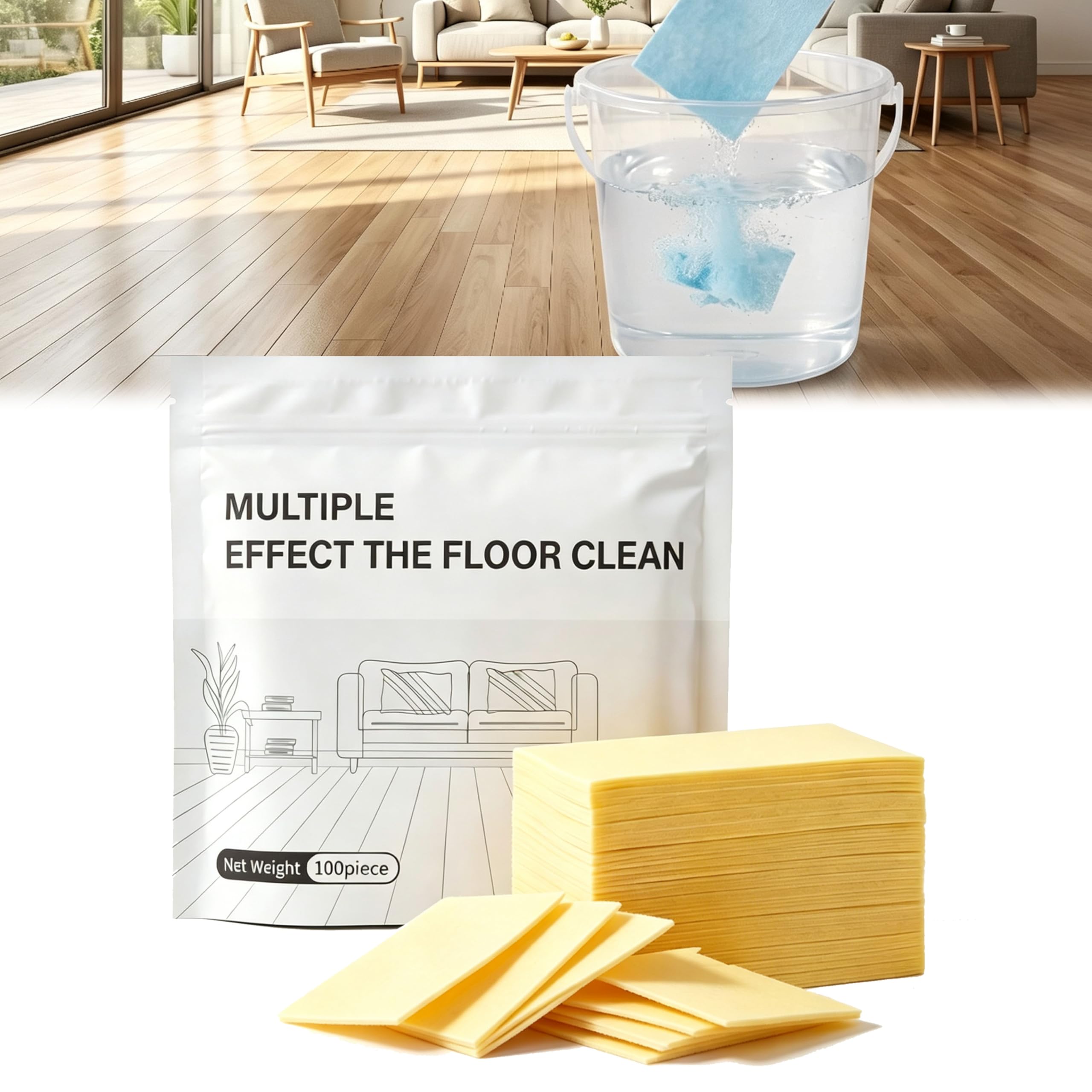 Multi-Effect Floor Cleaning Sheets, Concentrated Dissolvable Mopping Cleaner Tabs for Wood Tile Vinyl Floors