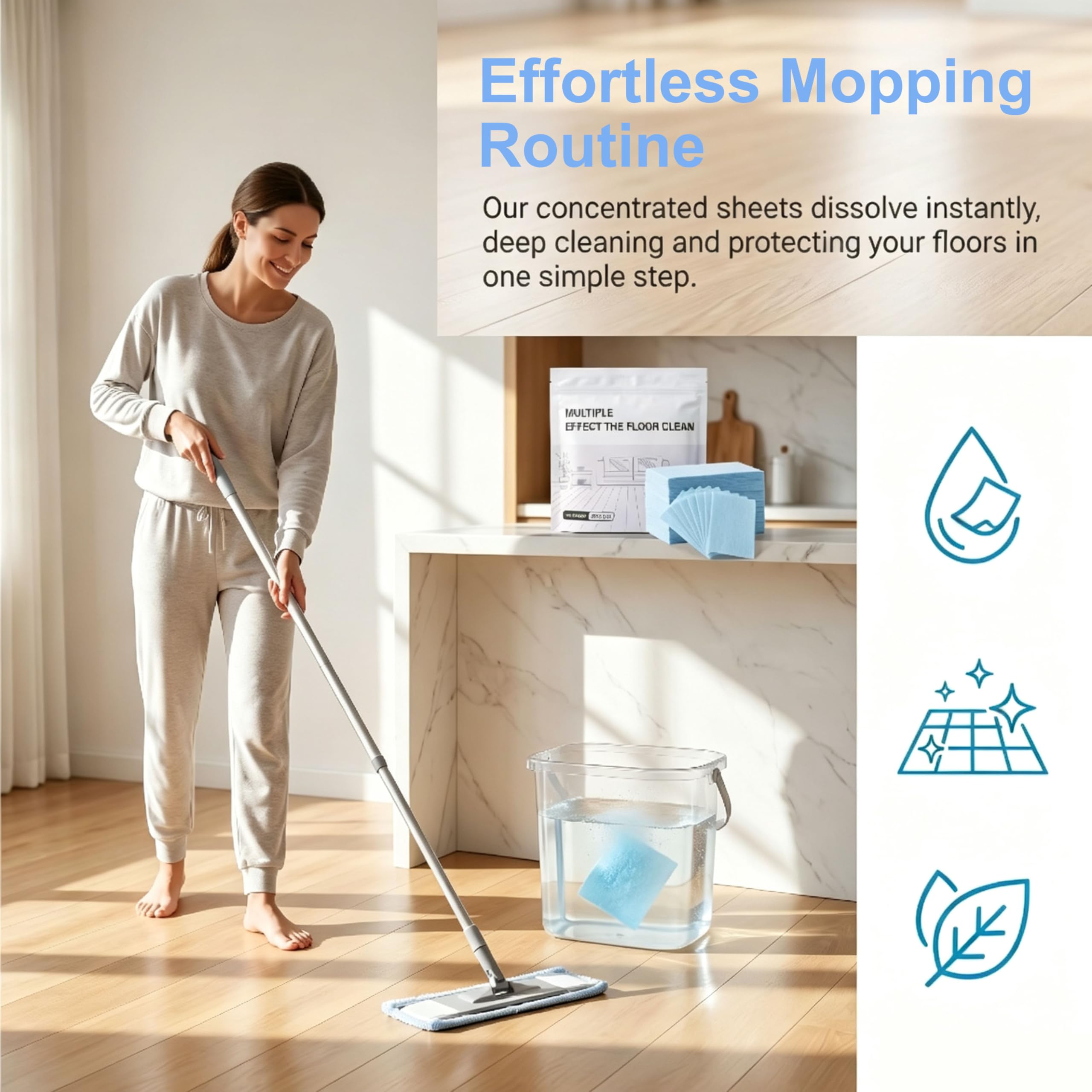 Multi-Effect Floor Cleaning Sheets, Concentrated Dissolvable Mopping Cleaner Tabs for Wood Tile Vinyl Floors