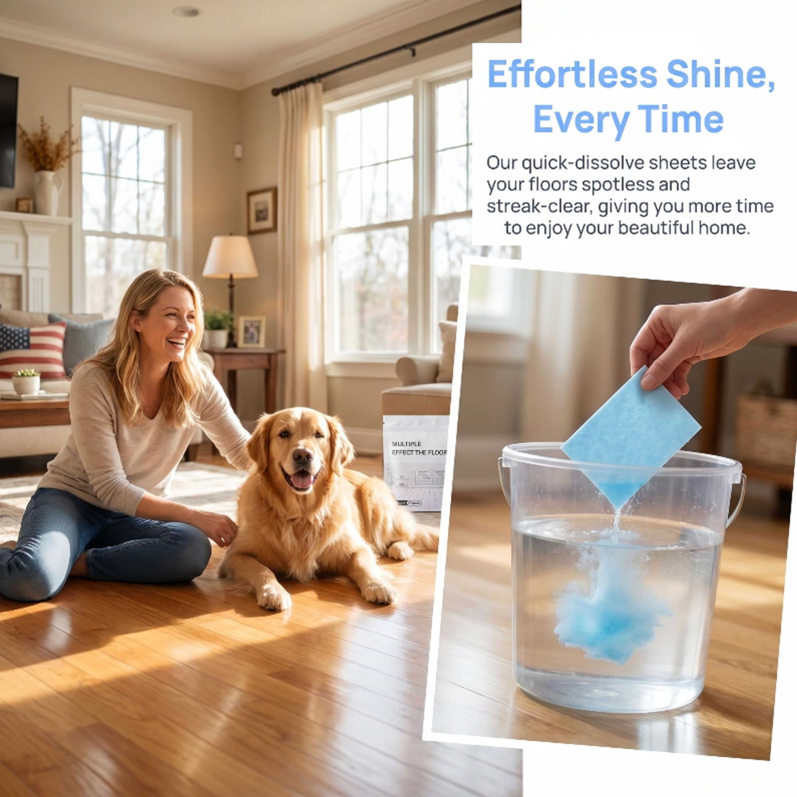 Multi-Effect Floor Cleaning Sheets, Concentrated Dissolvable Mopping Cleaner Tabs for Wood Tile Vinyl Floors