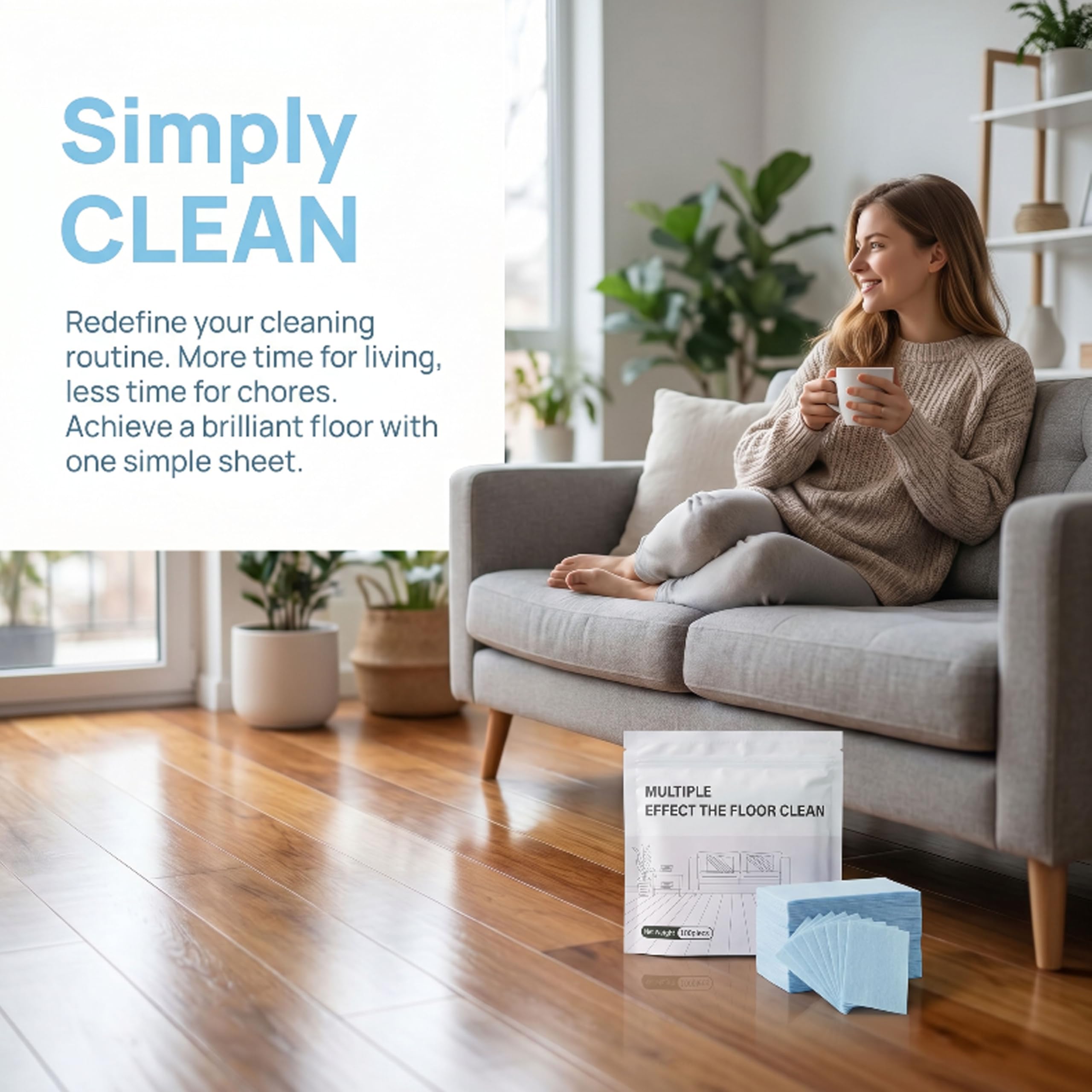 Multi-Effect Floor Cleaning Sheets, Concentrated Dissolvable Mopping Cleaner Tabs for Wood Tile Vinyl Floors