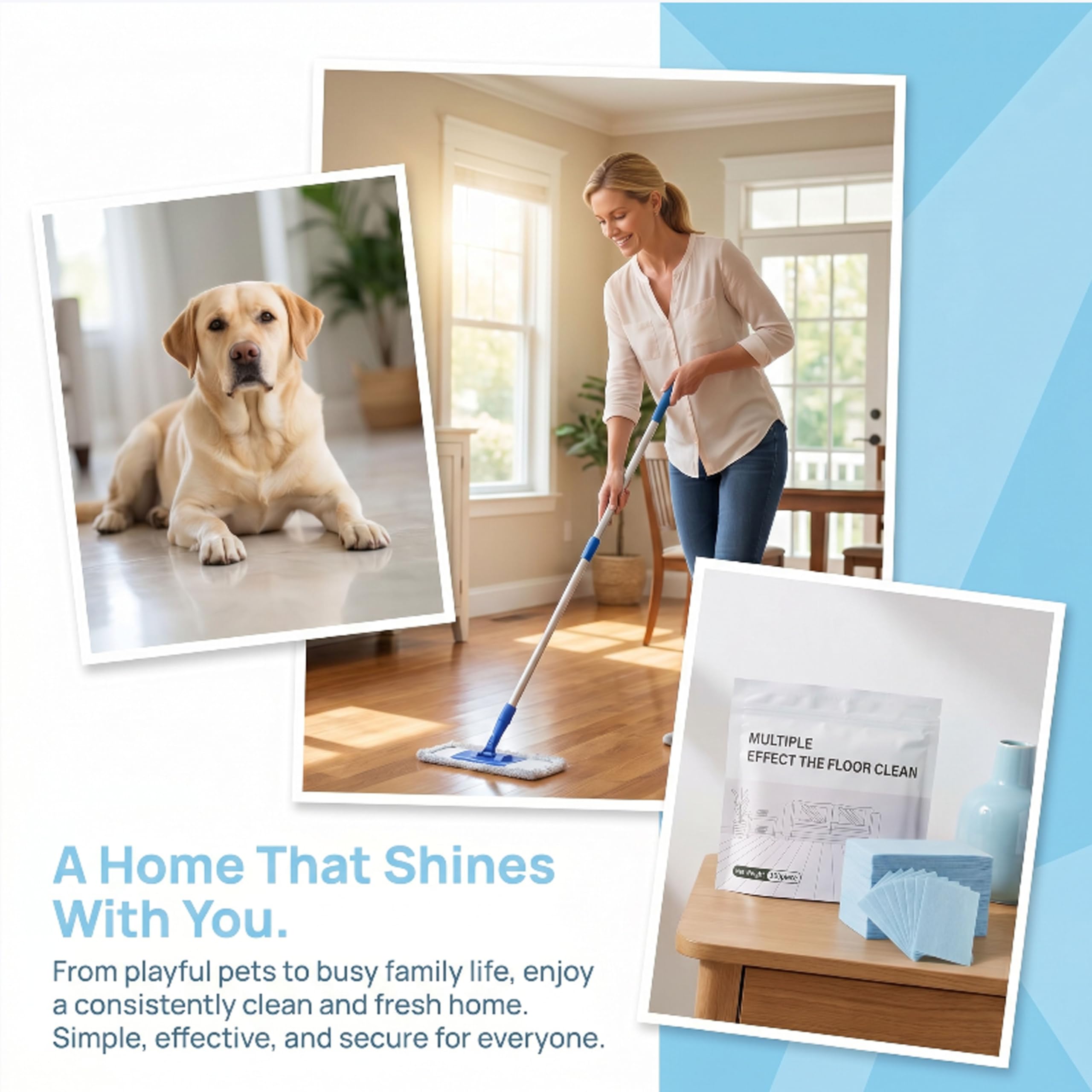 Multi-Effect Floor Cleaning Sheets, Concentrated Dissolvable Mopping Cleaner Tabs for Wood Tile Vinyl Floors
