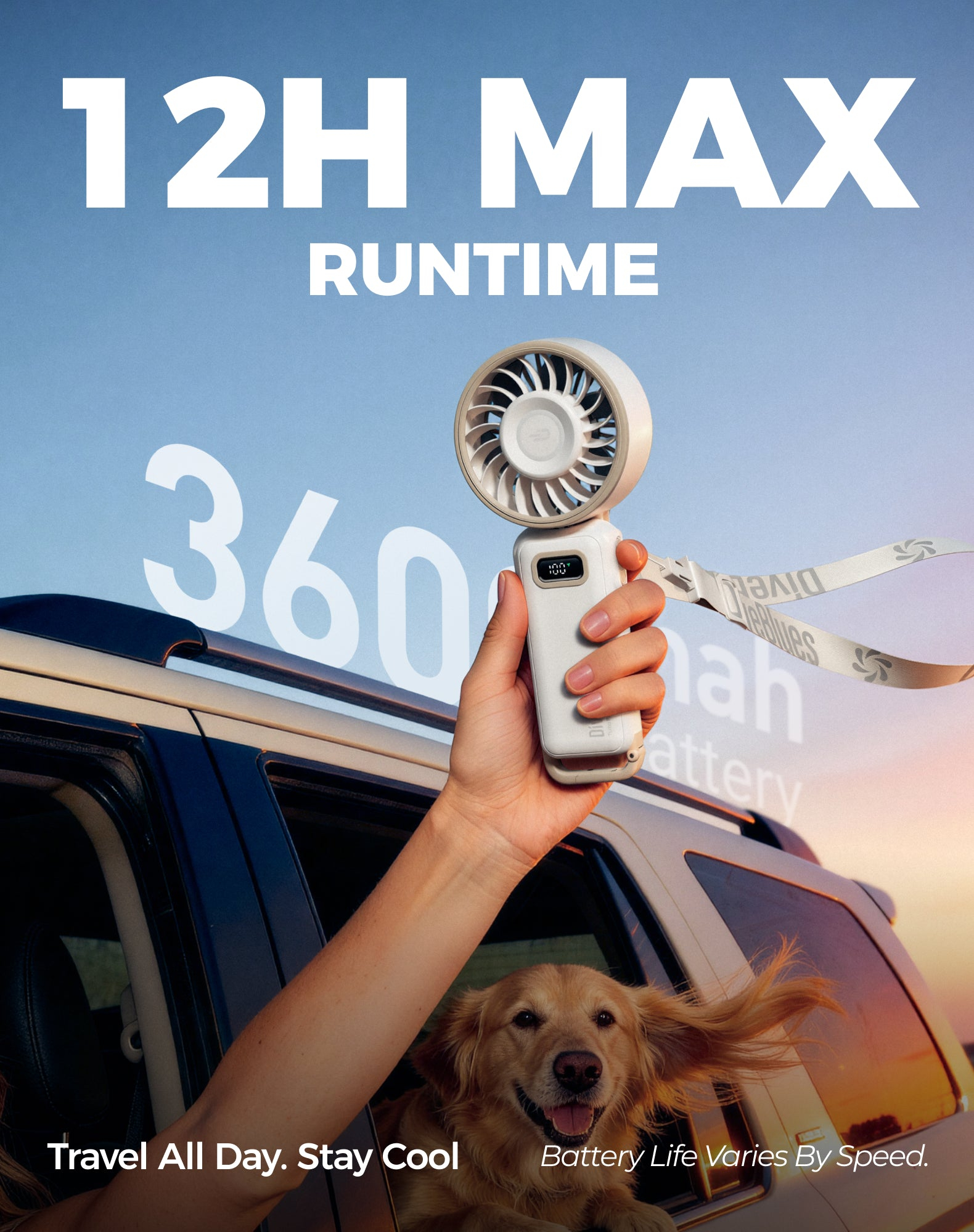Mini Portable Handheld Fan 100 Speed Digital Display High-Speed Battery Turbo Fan