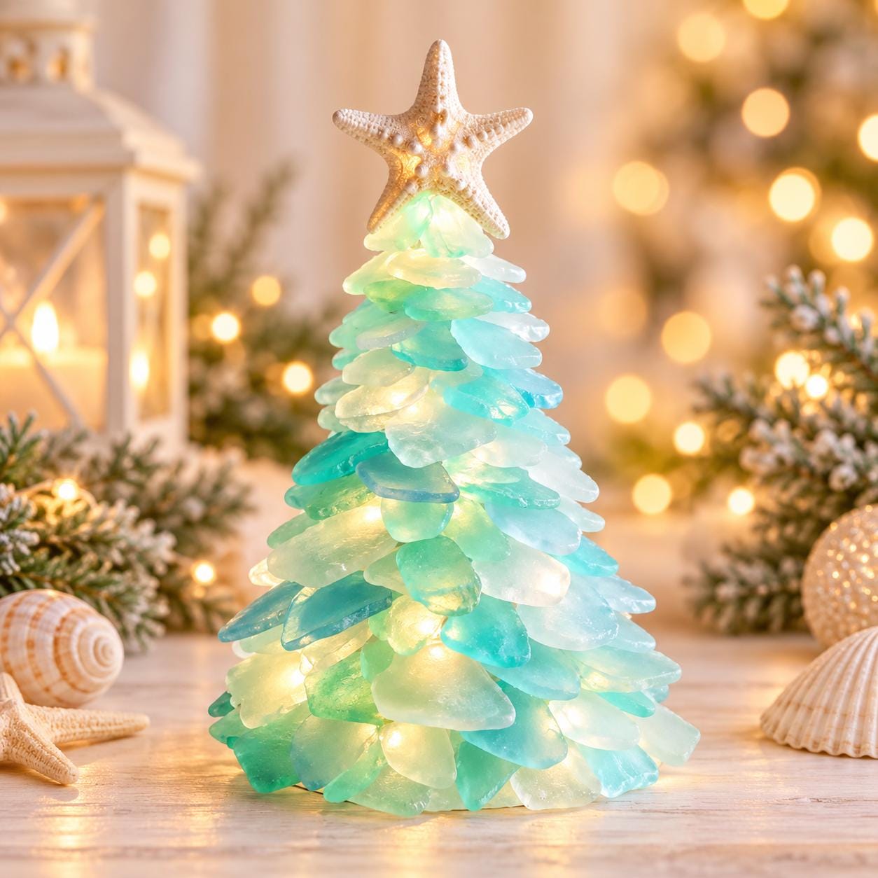 Sea Glass Christmas DIY Kit, Lighted Holiday Craft Kit