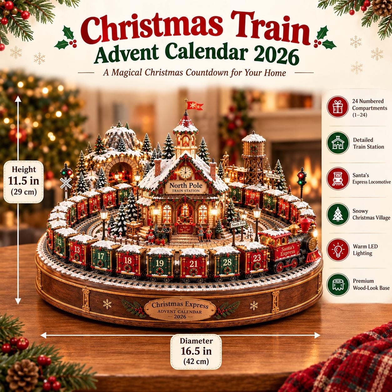 Christmas Train Advent Calendar 2026 – Miniature North Pole Express with Gifts