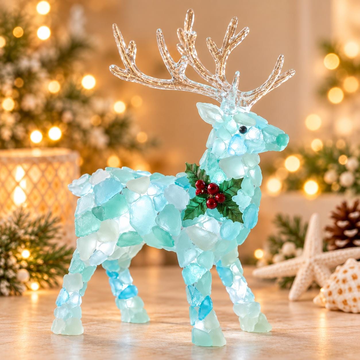 Sea Glass Christmas DIY Kit, Lighted Holiday Craft Kit