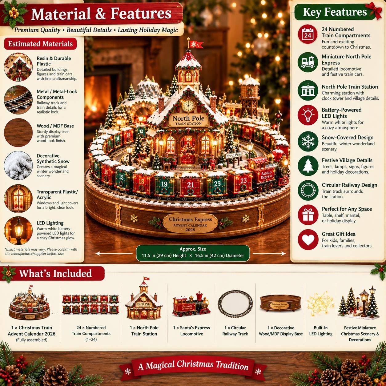 Christmas Train Advent Calendar 2026 – Miniature North Pole Express with Gifts