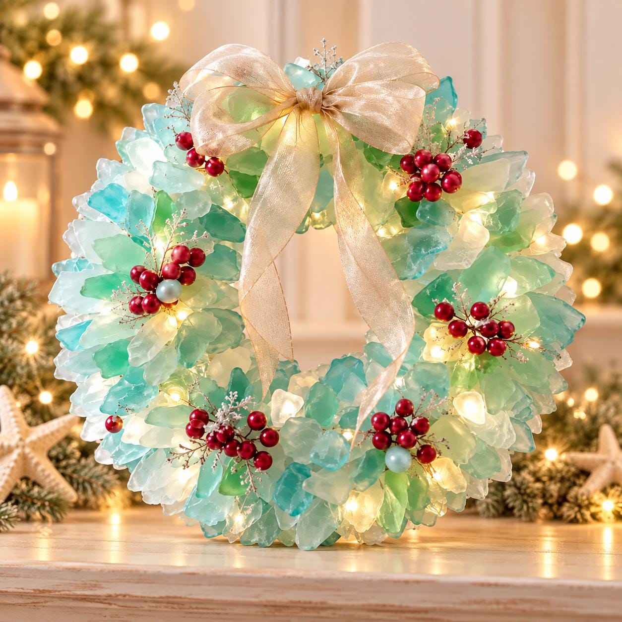 Sea Glass Christmas DIY Kit, Lighted Holiday Craft Kit