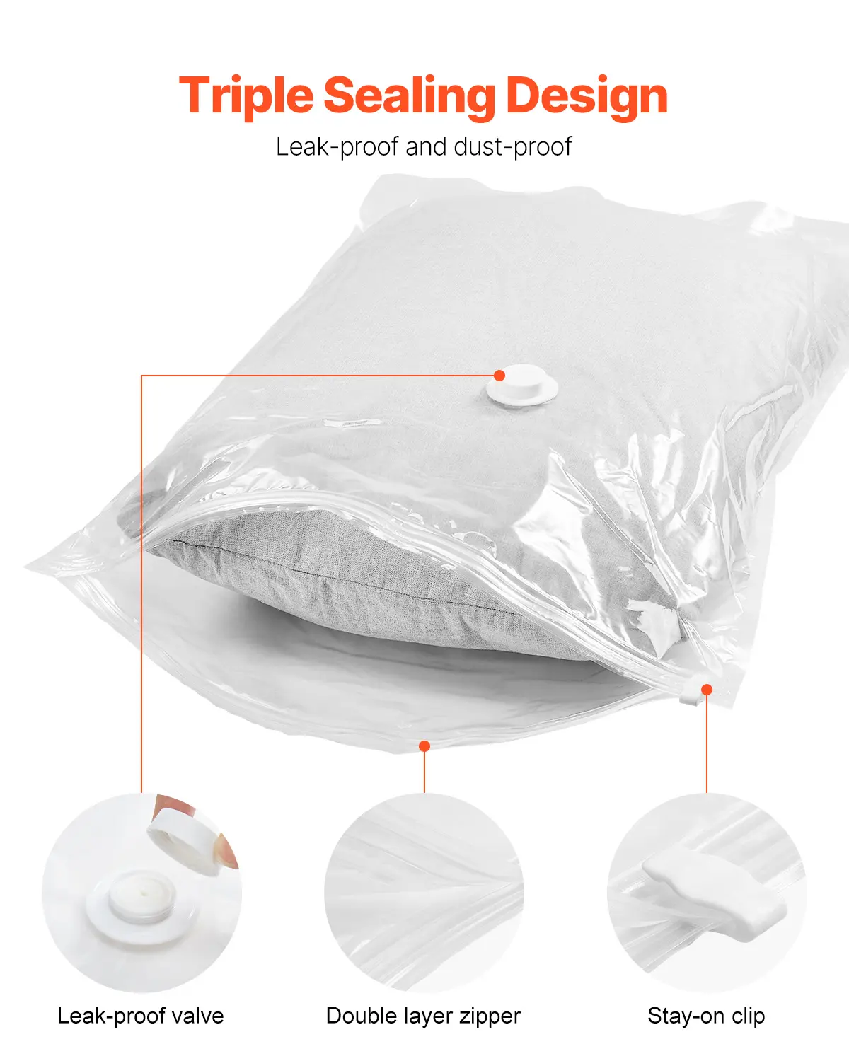 VEVOR Vacuum Storage Bags, 10 Jumbo Space Saver Bags with Hand Pump, Save 80% Space