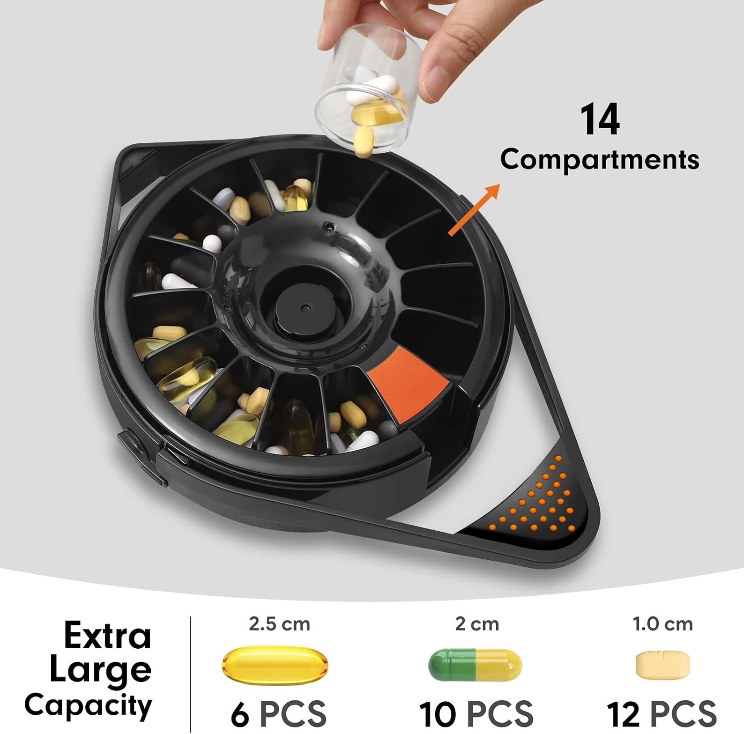 Fullicon Pill Dispenser with 14 Large Compartments and Child-Proof Lock