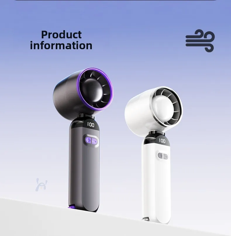 Portable Mini USB Charging Fan New Foldable Handheld Digital Display Turbine Powerful Three-Speed Wind for Car Household Use