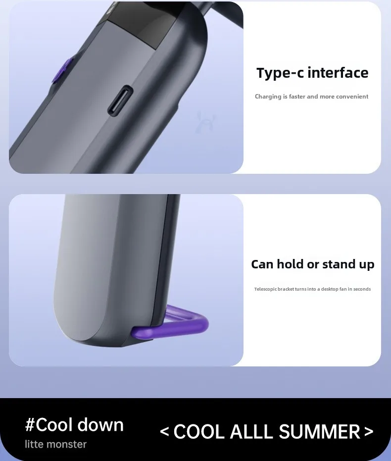 Portable Mini USB Charging Fan New Foldable Handheld Digital Display Turbine Powerful Three-Speed Wind for Car Household Use