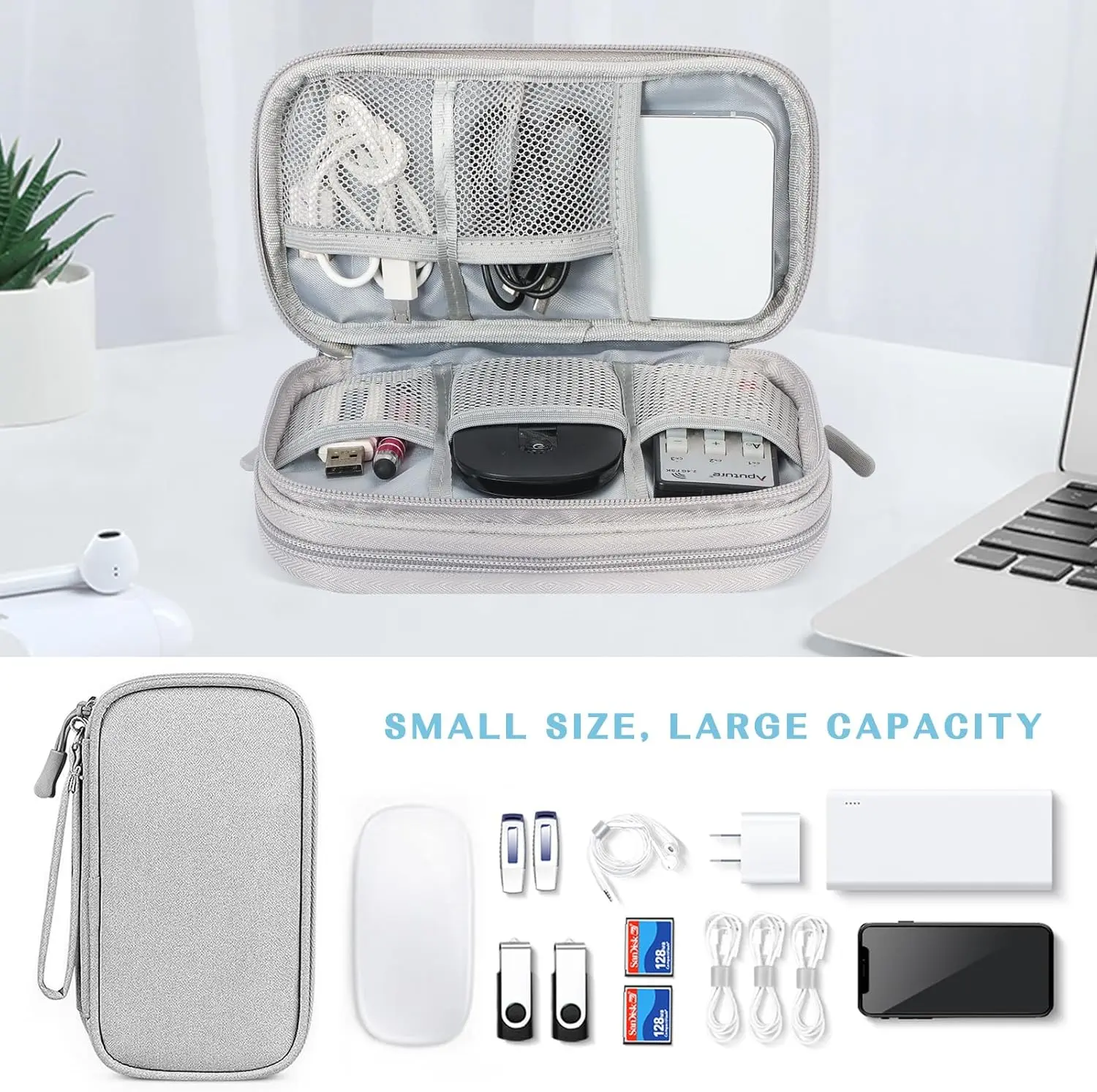 Double Layer Electronic Accessories Storage Bag, Portable Travel Cable Organizer Pouch