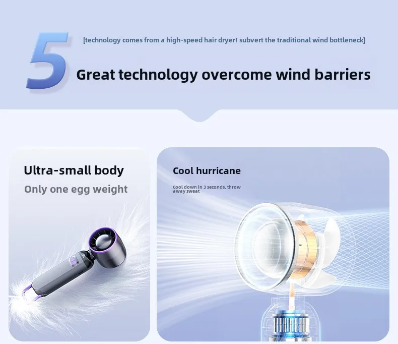 Portable Mini USB Charging Fan New Foldable Handheld Digital Display Turbine Powerful Three-Speed Wind for Car Household Use