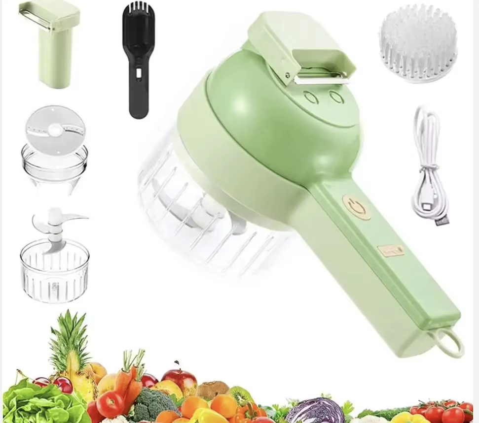 4 in 1 Vegetable Chopper Handheld Electric Vegetable Cutter Set Portable Wireless Garlic Mud Masher Mini Food Processor