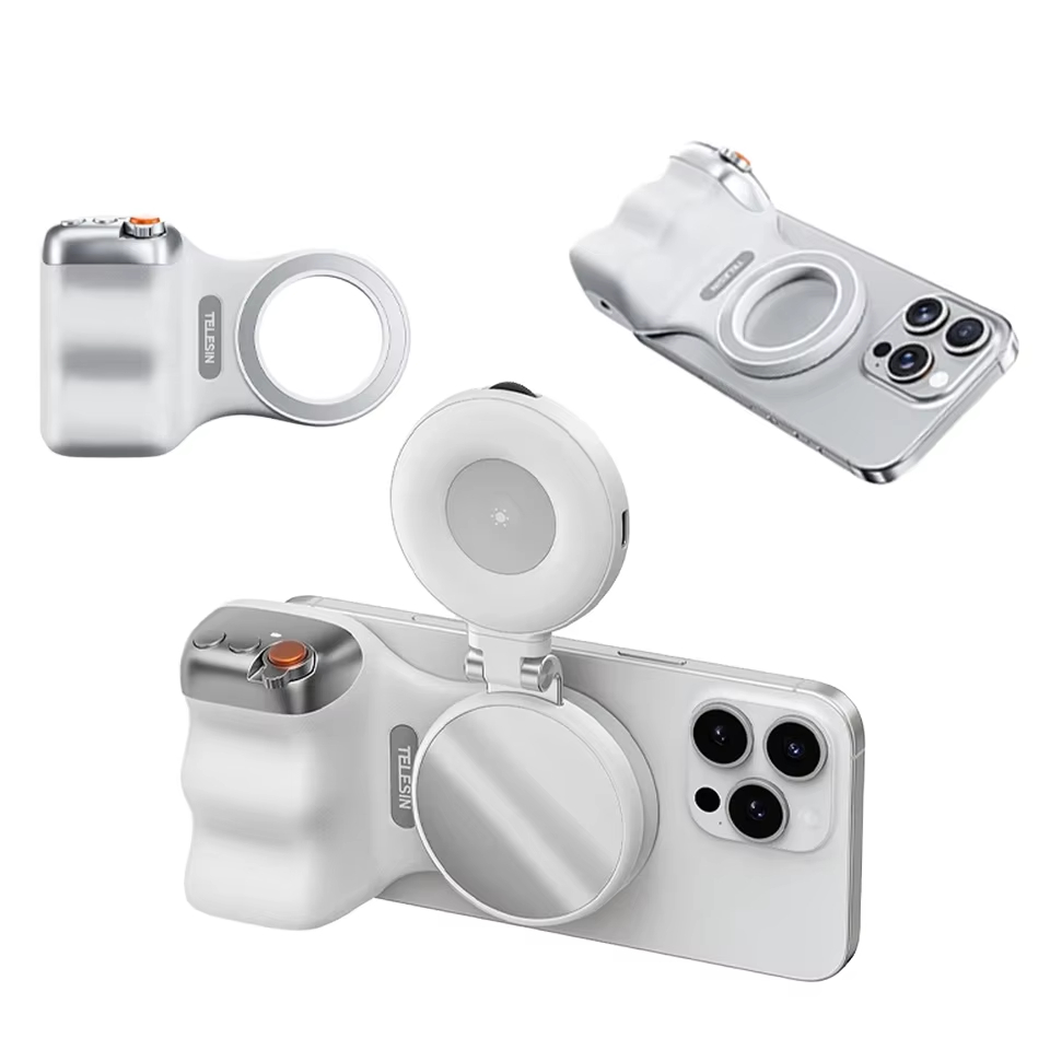 Magnetic ABS Selfie LED Lights Phone Holder Photography Aid with Hand Grip for Remote Mobile Use