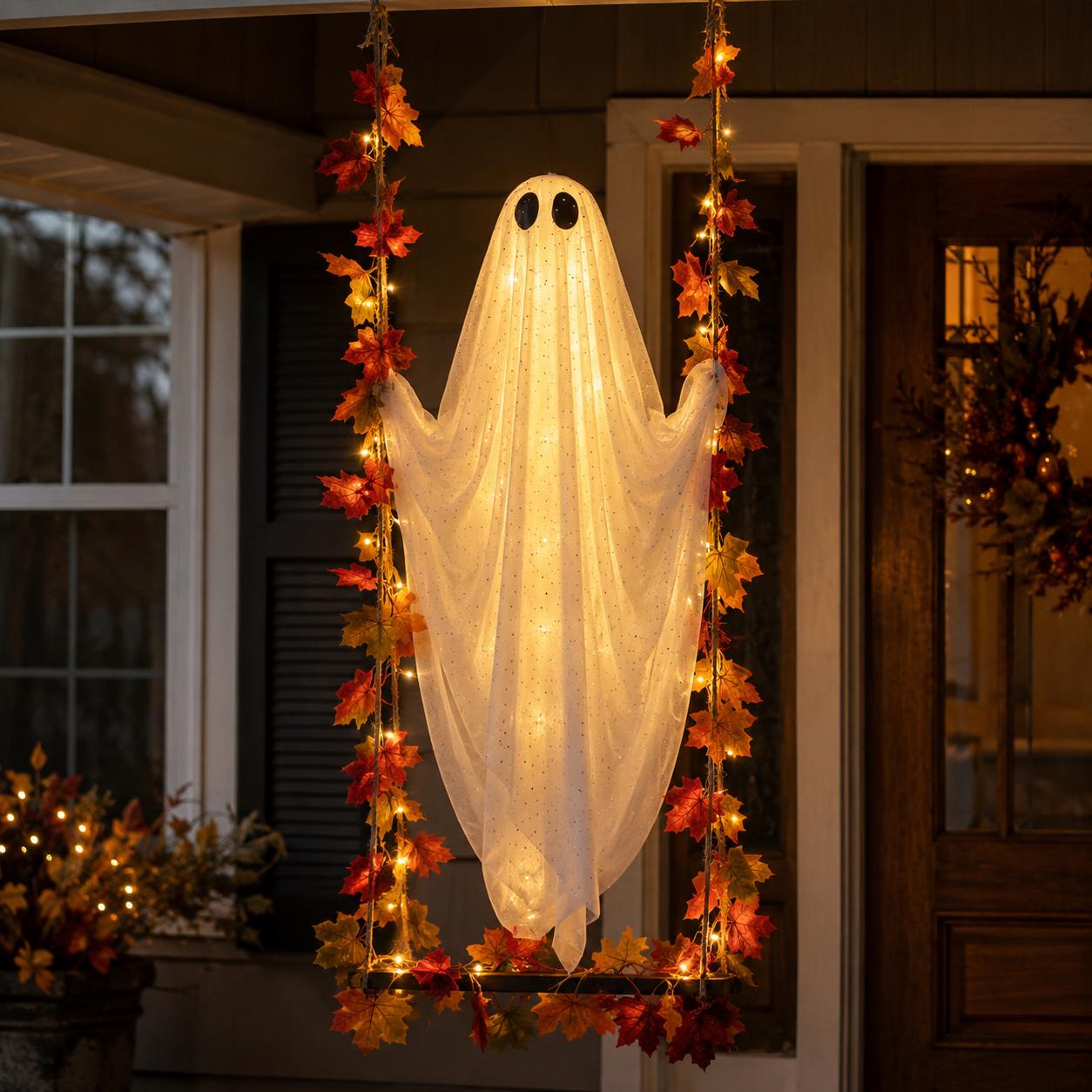 Halloween Ghost Swing Decor, Lighted Hanging Porch Decoration for Halloween Lovers