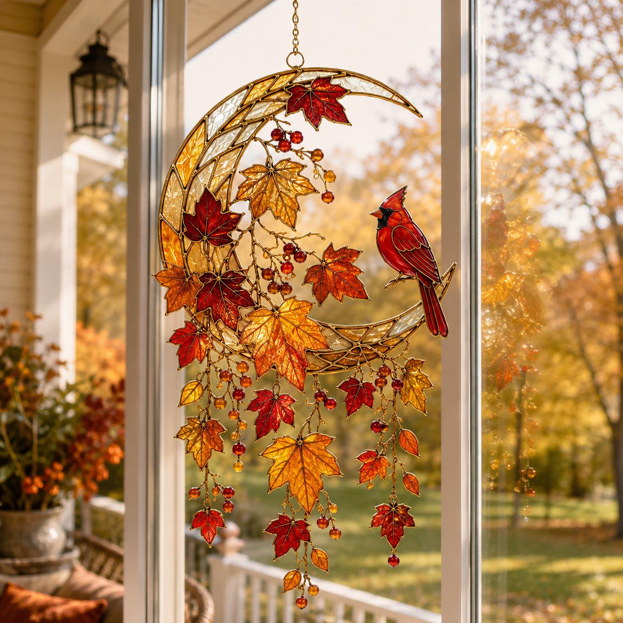 Autumn Cardinal Acrylic Suncatcher