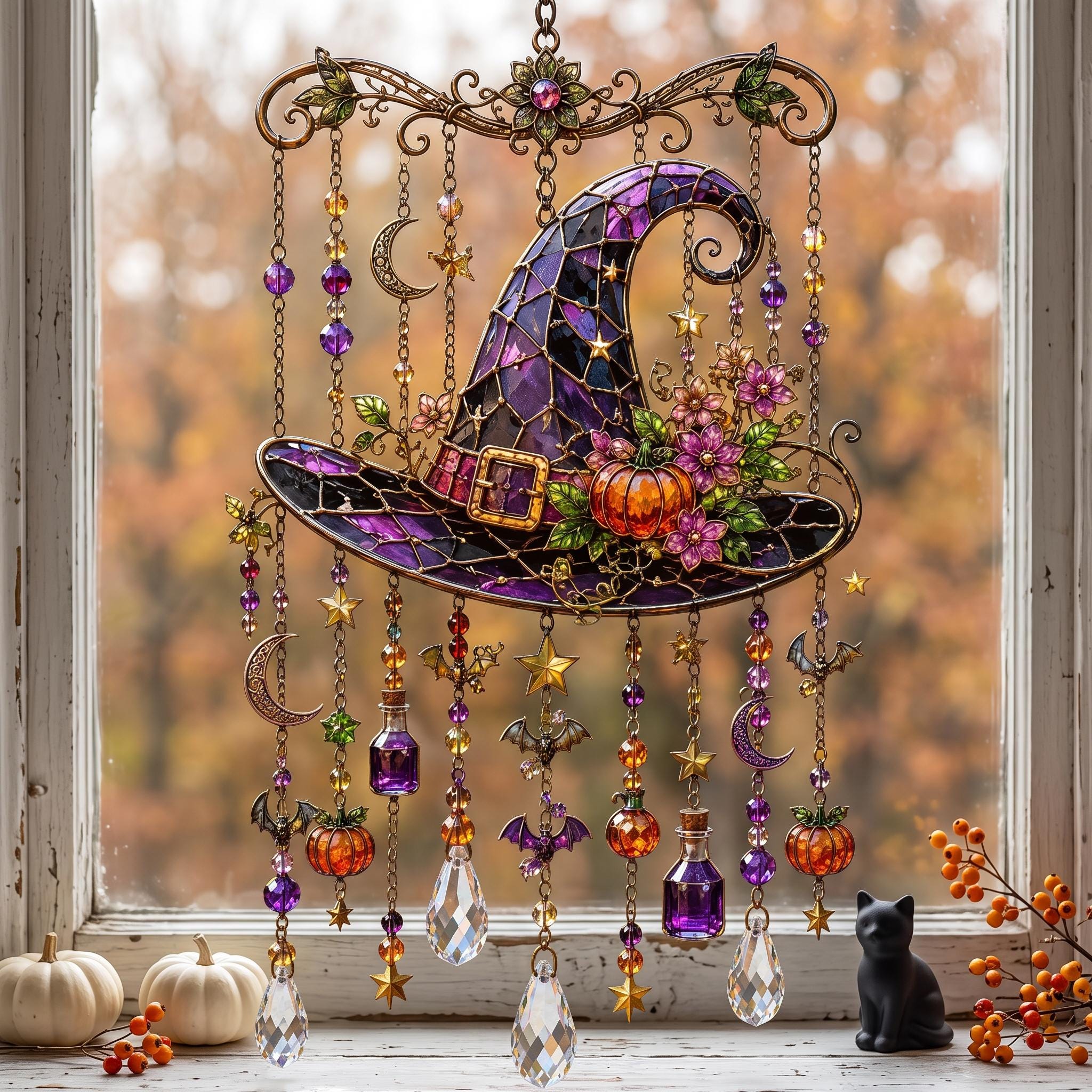 Halloween Witch Hat Suncatcher Wind Chime