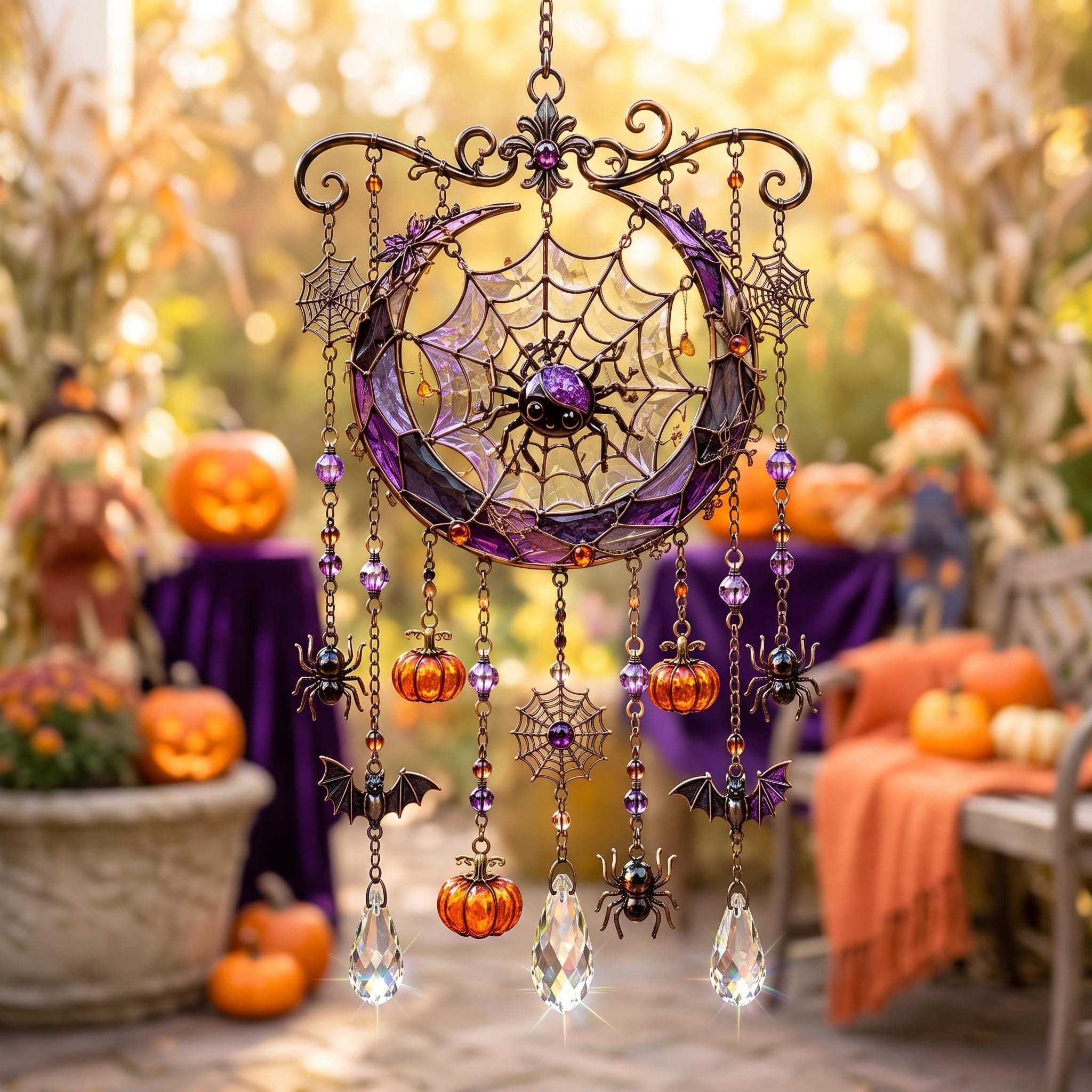 Halloween Spider Web Moon Suncatcher Wind Chime