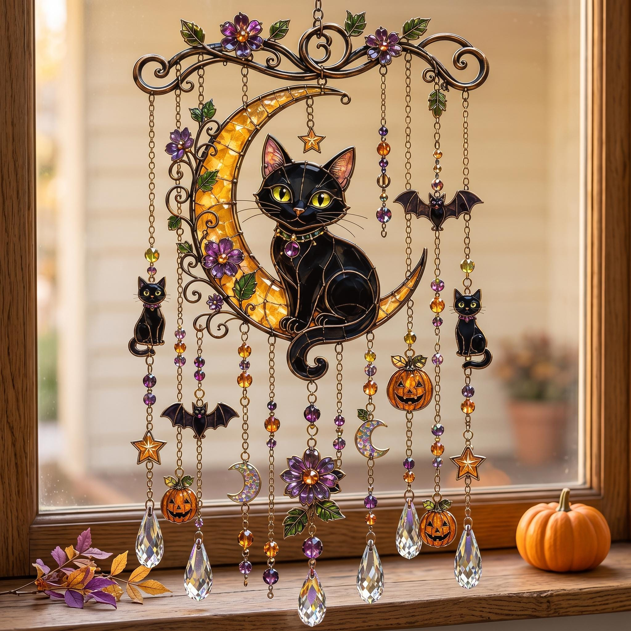 Halloween Black Cat Suncatcher Wind Chime
