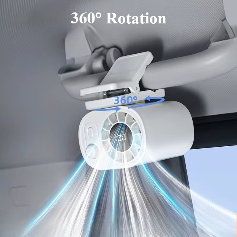 Hipacool Portable Car Clip Fan 360 Rotatable 100 Speed Wind 12V USB Rechargeable Electric Fan Low Noise Mini Fan Clamp Anywhere