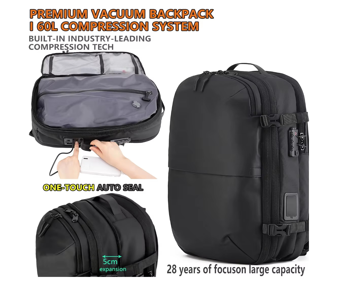 Travel-friendly Vacuum Packing Backpack with Built-in Air Pump Portable Compression Cube Waterproof Bag
