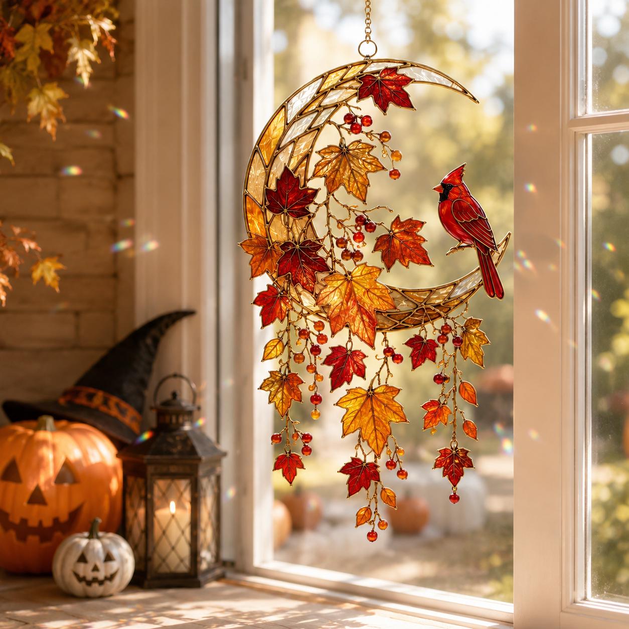 Autumn Cardinal Acrylic Suncatcher