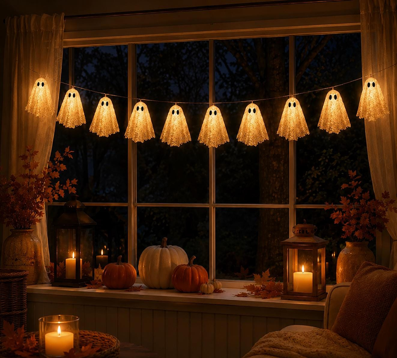 Halloween Ghost String Lights, 2M 10 LED Spooky Ghost Lights, Cute Hanging Decor