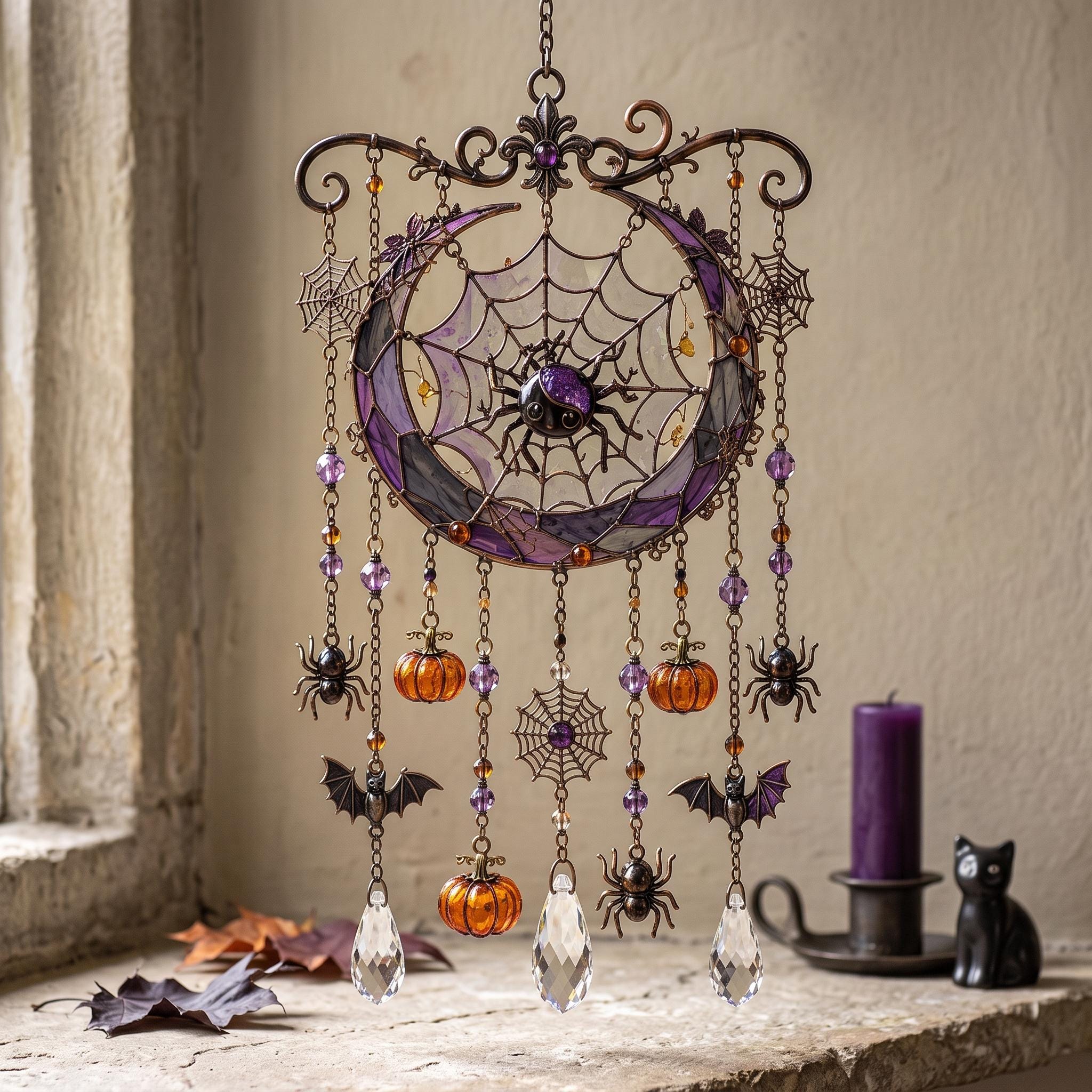 Halloween Spider Web Moon Suncatcher Wind Chime