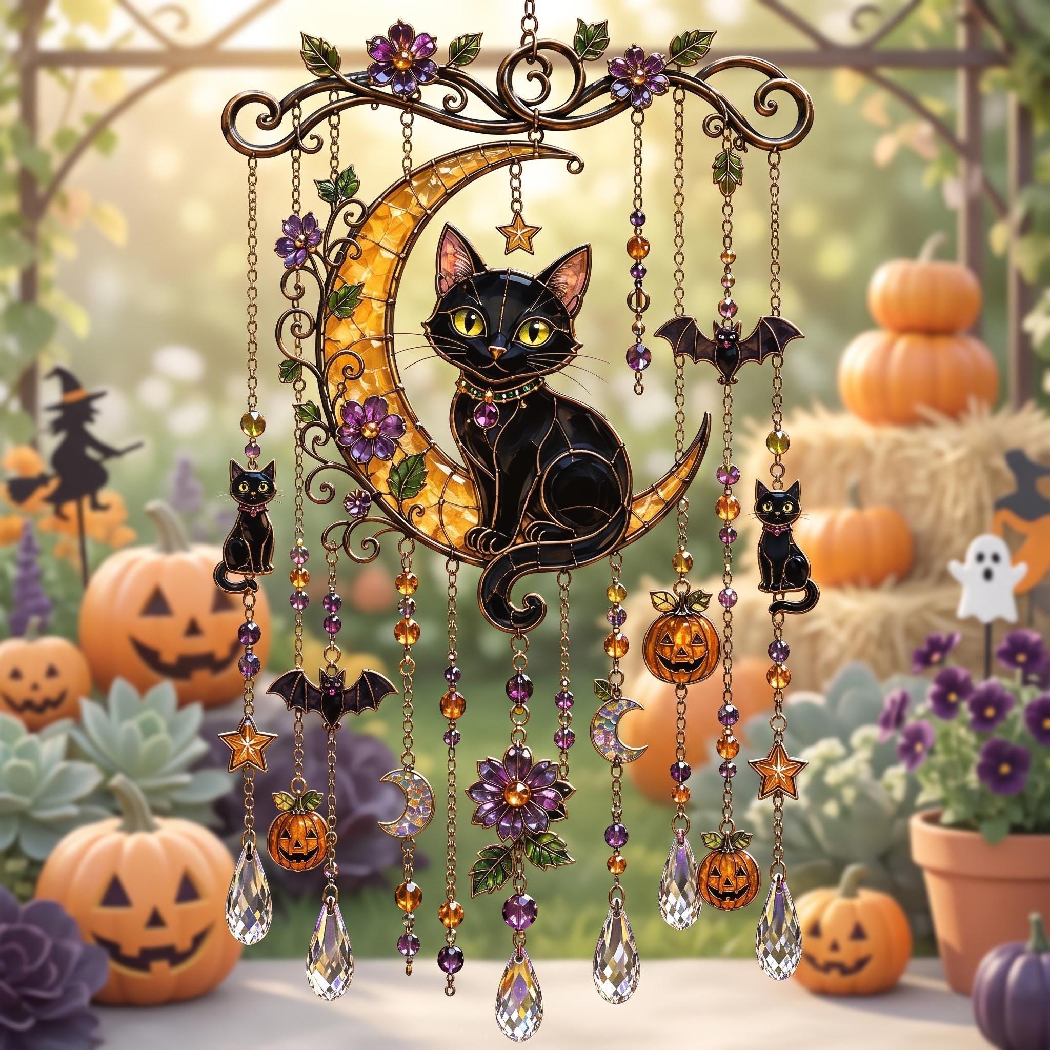 Halloween Black Cat Suncatcher Wind Chime