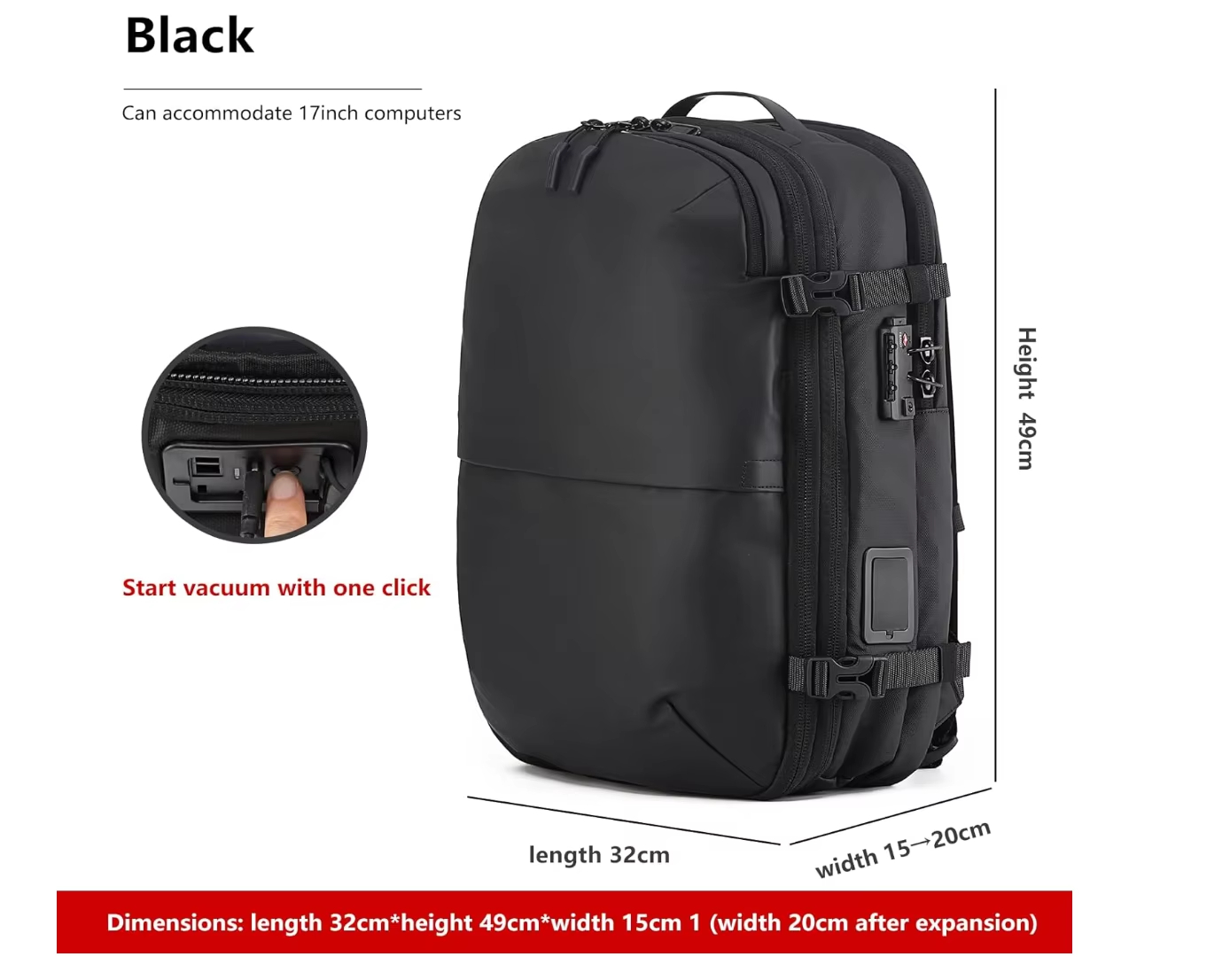 Travel-friendly Vacuum Packing Backpack with Built-in Air Pump Portable Compression Cube Waterproof Bag