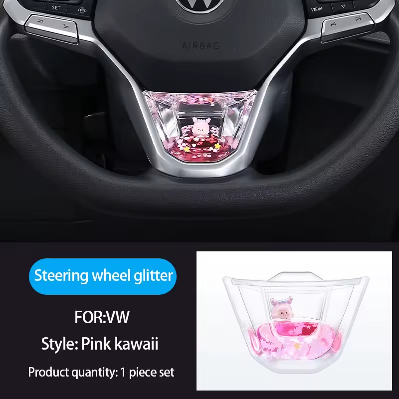 Cute Car Interior Kits Transparent Liquid Sequins Floating Doll Acrylic Shell