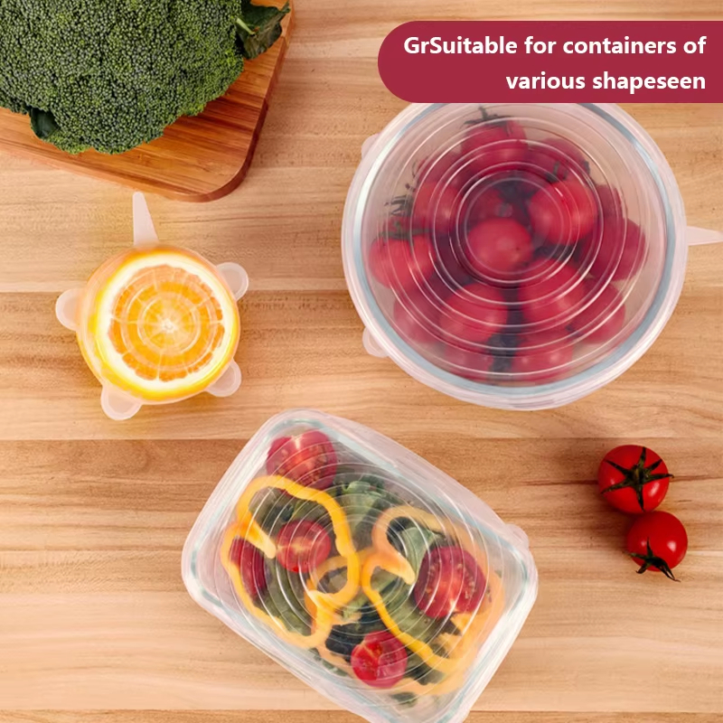 6pcs Hot Sale Kitchen Reusable Elastic Bowl Covers Stretchable Food Grade Silicone Stretch Lids for Food Fresh-keeping in Fridge