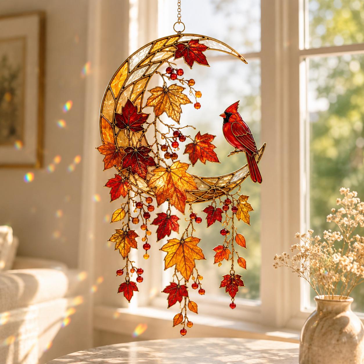 Autumn Cardinal Acrylic Suncatcher