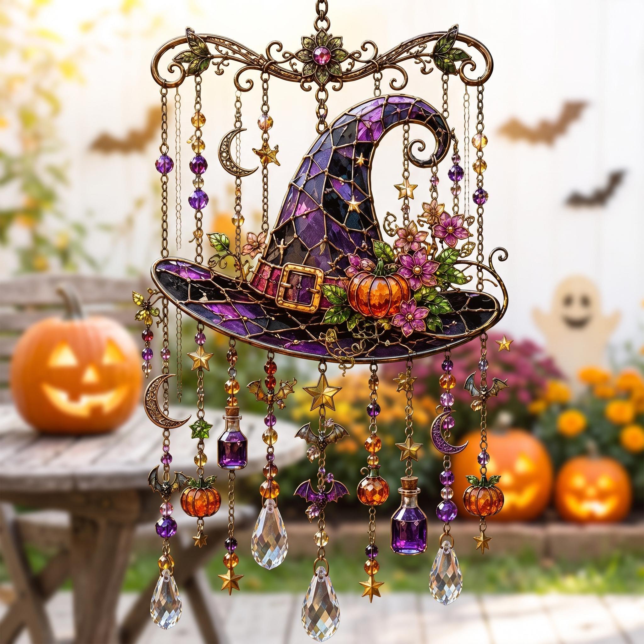 Halloween Witch Hat Suncatcher Wind Chime