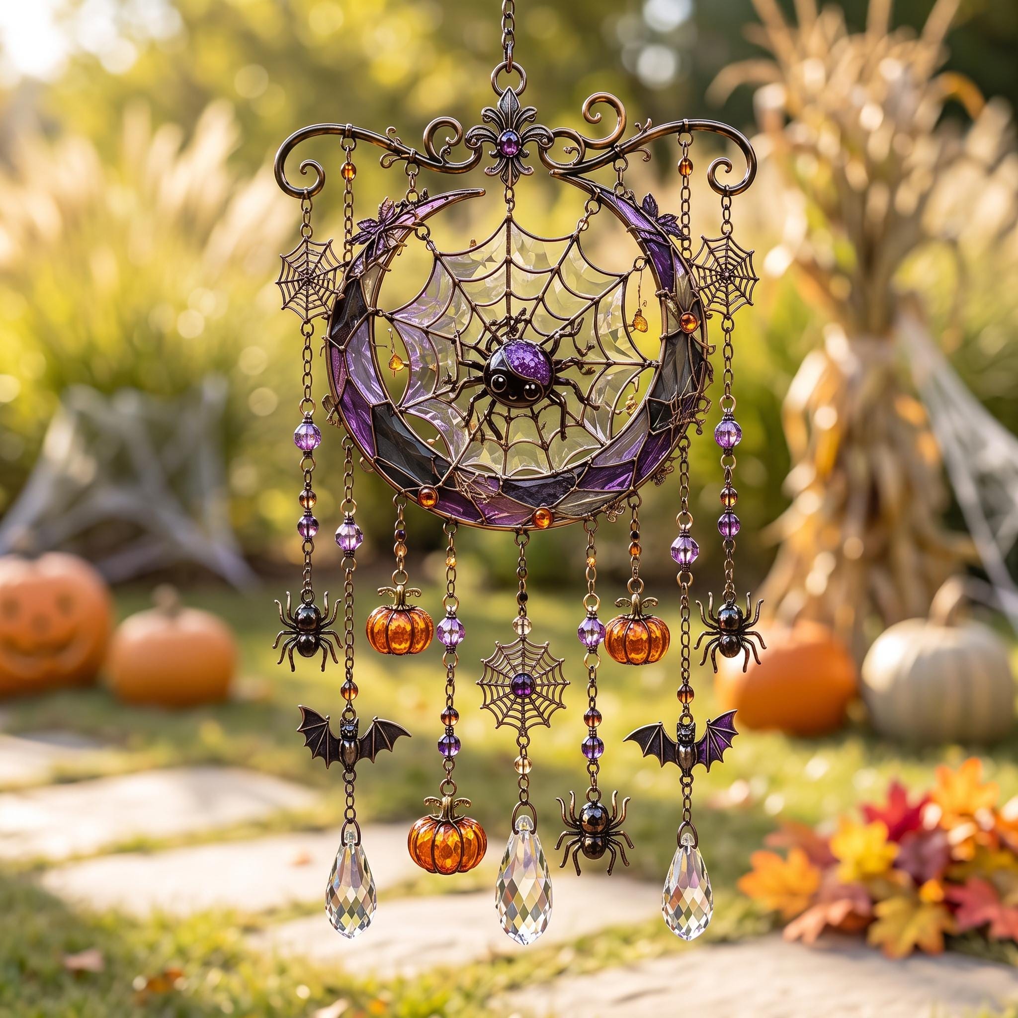 Halloween Spider Web Moon Suncatcher Wind Chime