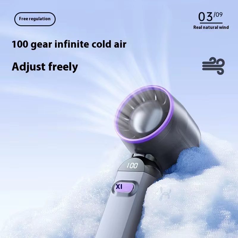Portable Mini USB Charging Fan New Foldable Handheld Digital Display Turbine Powerful Three-Speed Wind for Car Household Use
