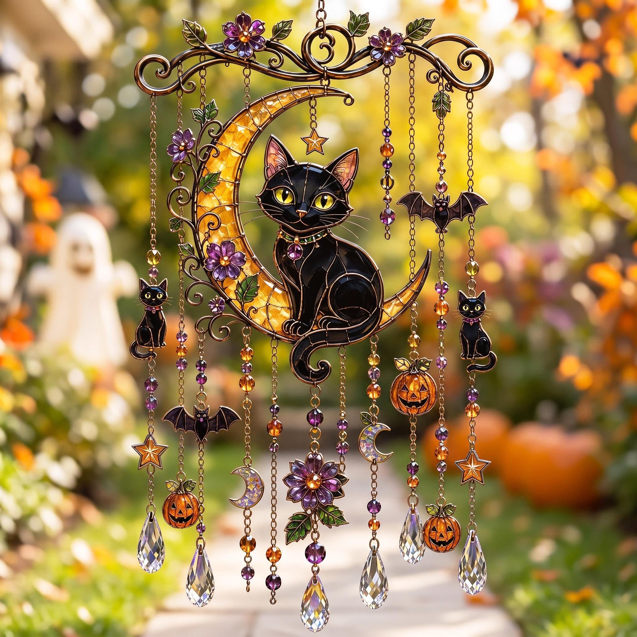 Halloween Black Cat Suncatcher Wind Chime