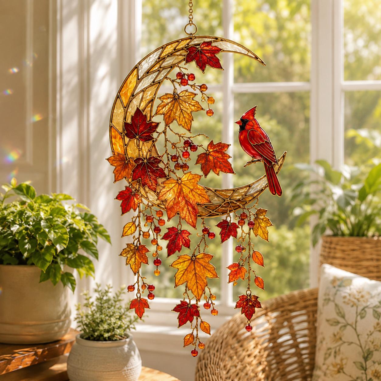 Autumn Cardinal Acrylic Suncatcher
