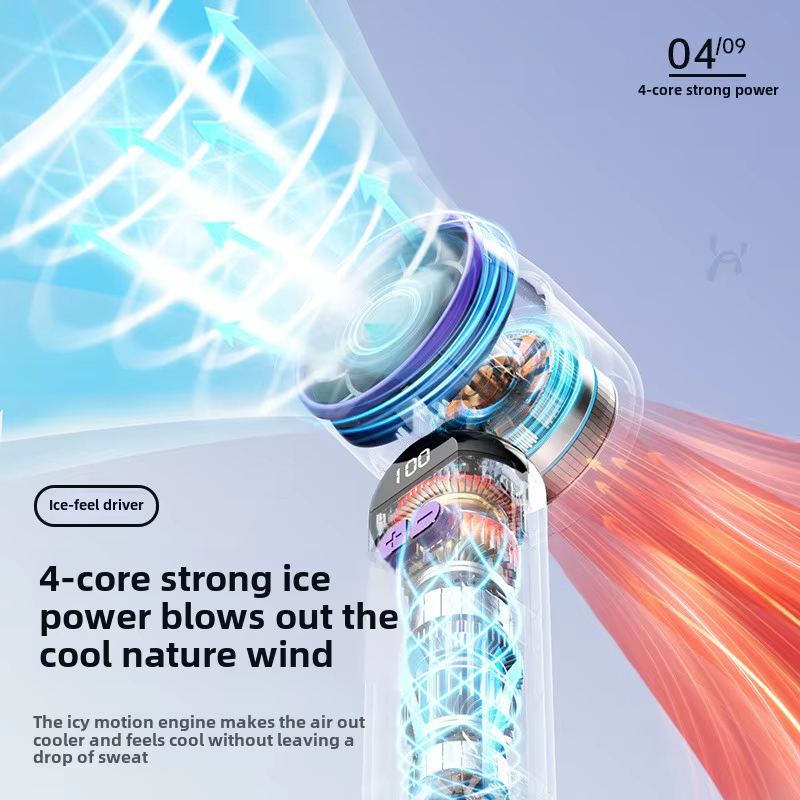 Portable Mini USB Charging Fan New Foldable Handheld Digital Display Turbine Powerful Three-Speed Wind for Car Household Use