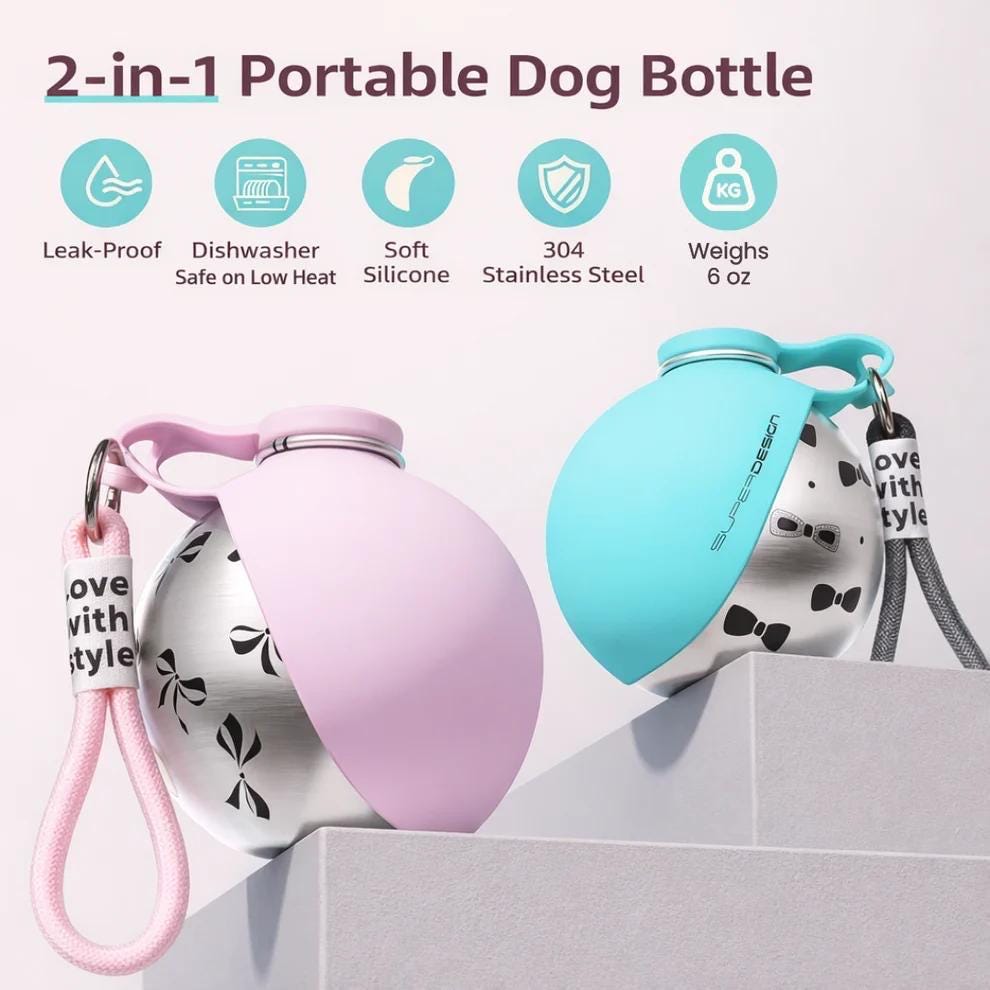 Dog Round Stainless Steel Water Bottle