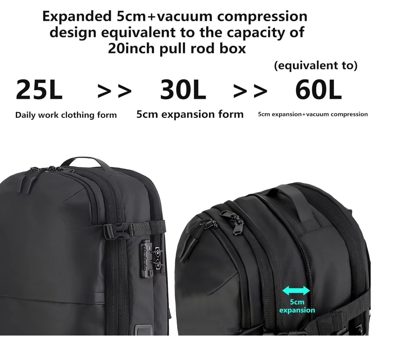 Travel-friendly Vacuum Packing Backpack with Built-in Air Pump Portable Compression Cube Waterproof Bag