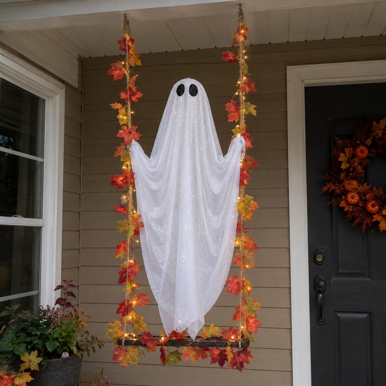 Halloween Ghost Swing Decor, Lighted Hanging Porch Decoration for Halloween Lovers