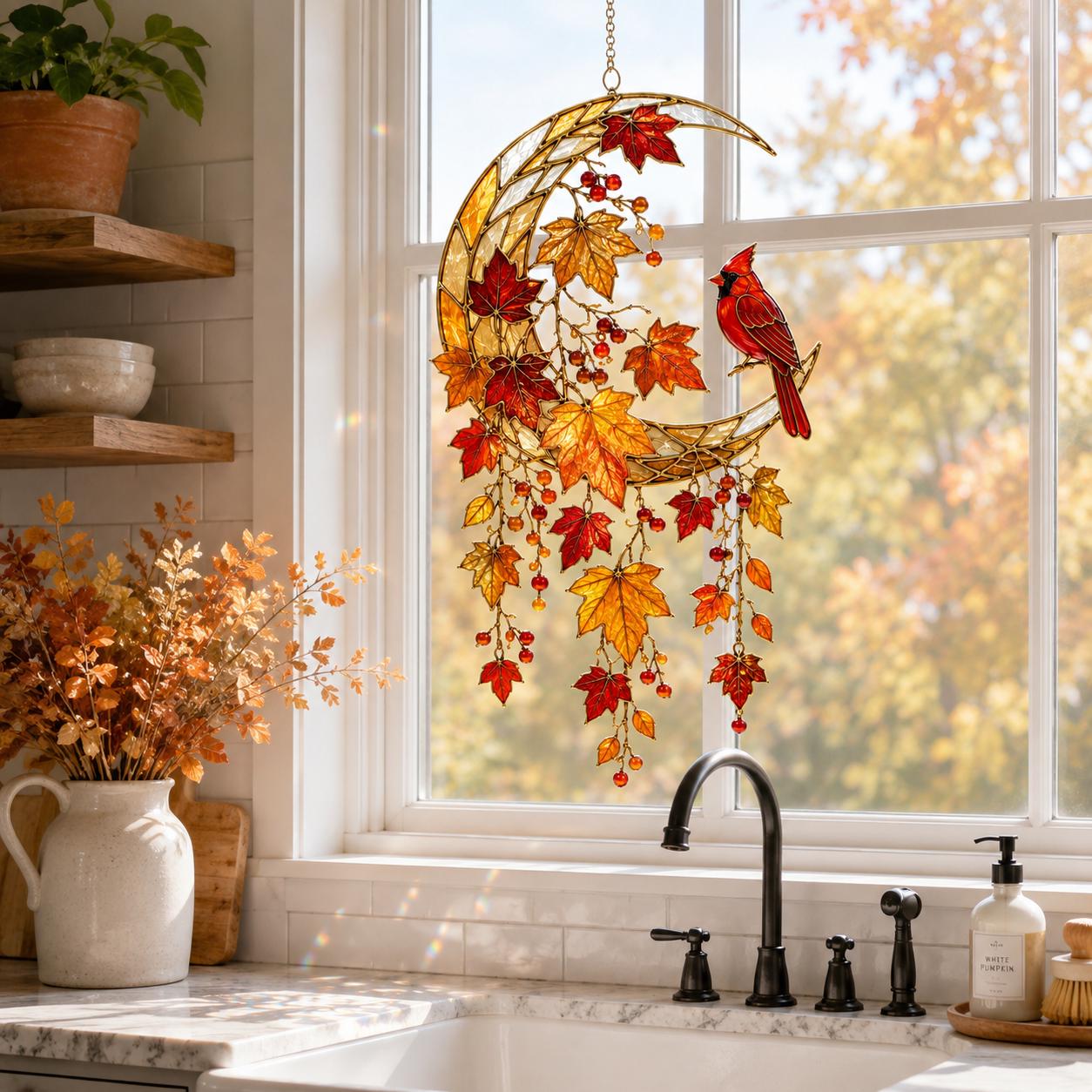 Autumn Cardinal Acrylic Suncatcher