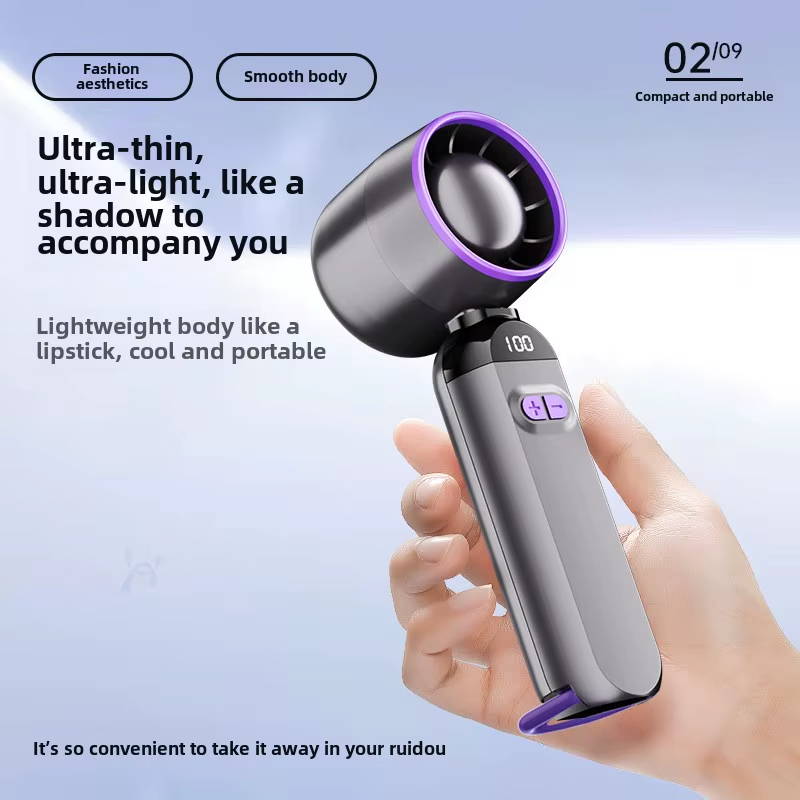 Portable Mini USB Charging Fan New Foldable Handheld Digital Display Turbine Powerful Three-Speed Wind for Car Household Use