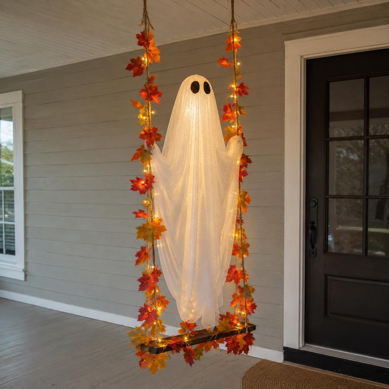 Halloween Ghost Swing Decor, Lighted Hanging Porch Decoration for Halloween Lovers