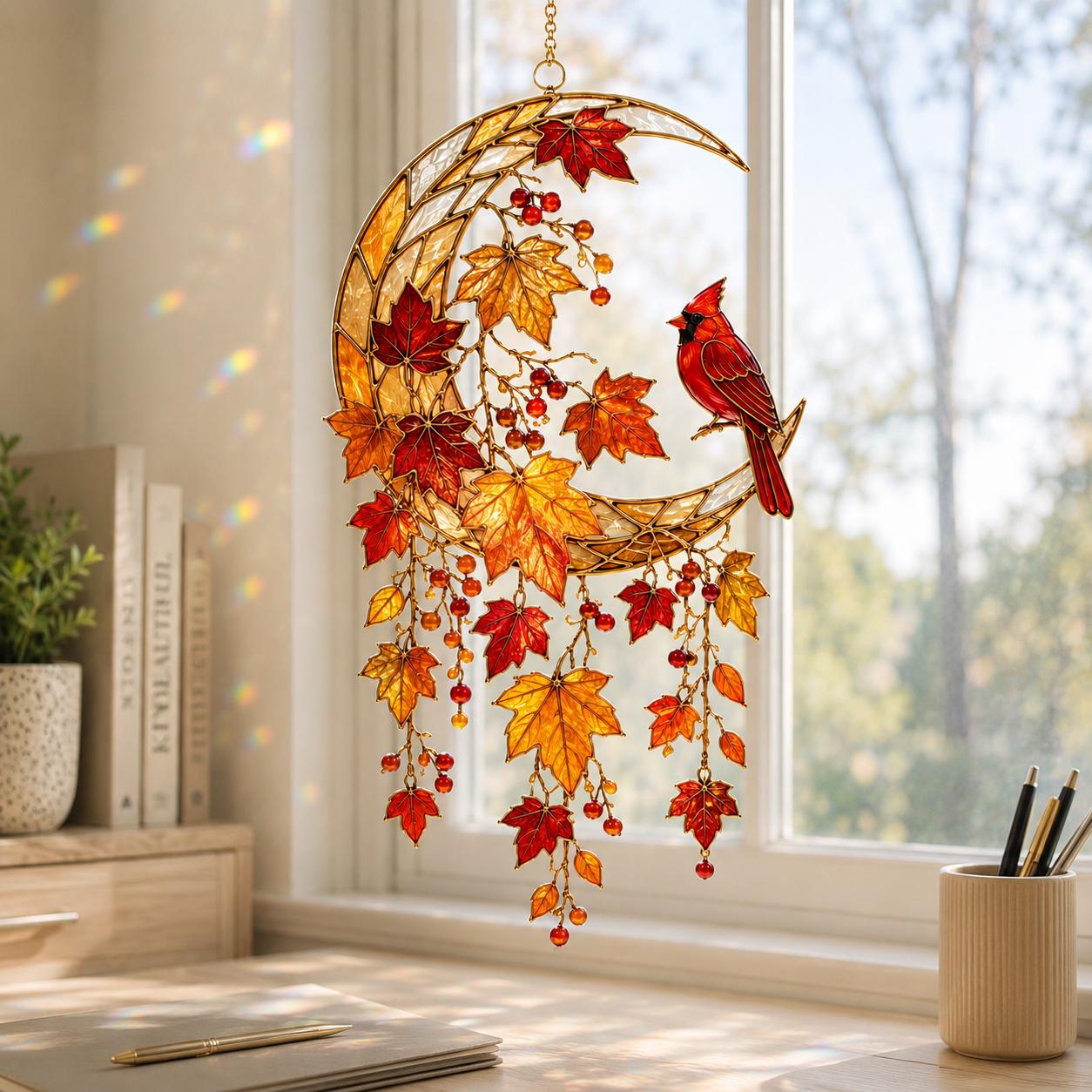 Autumn Cardinal Acrylic Suncatcher