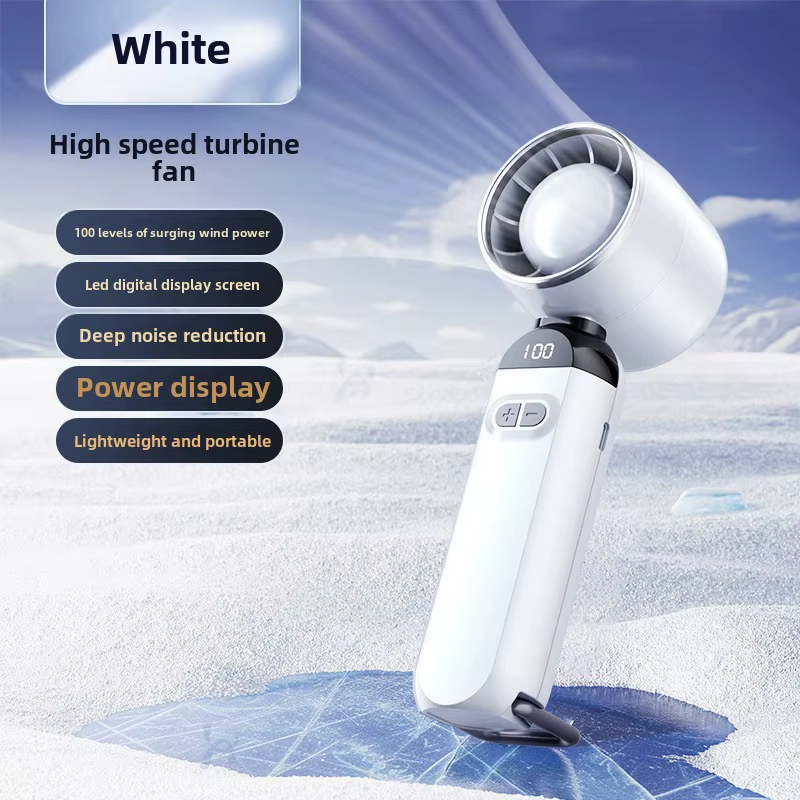 Portable Mini USB Charging Fan New Foldable Handheld Digital Display Turbine Powerful Three-Speed Wind for Car Household Use