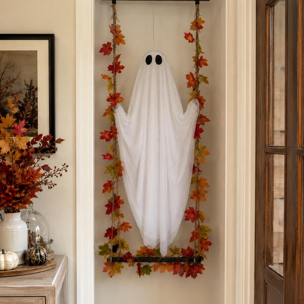 Halloween Ghost Swing Decor, Lighted Hanging Porch Decoration for Halloween Lovers