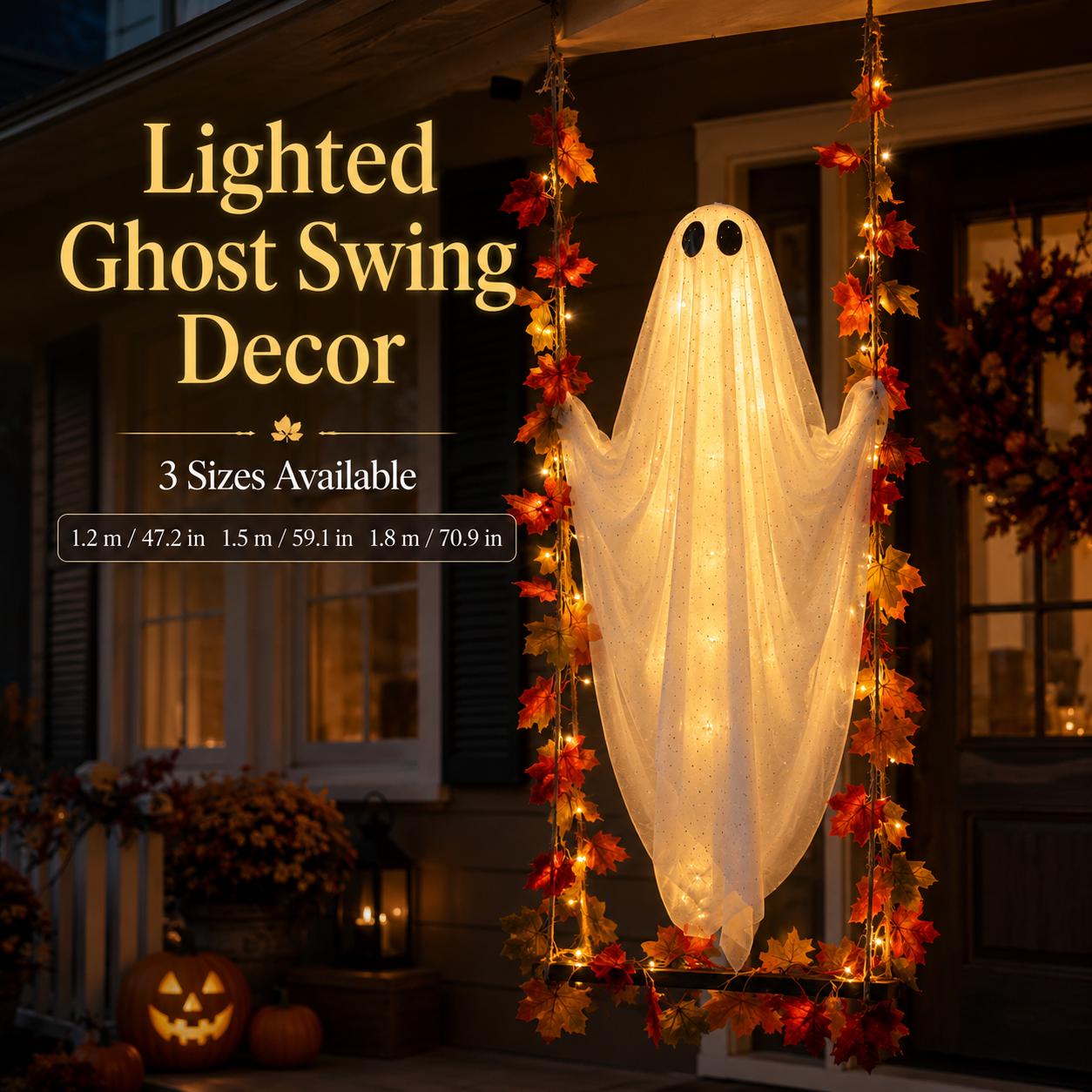 Halloween Ghost Swing Decor, Lighted Hanging Porch Decoration for Halloween Lovers
